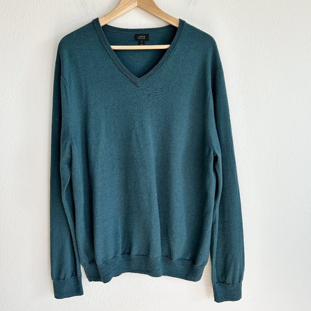 J Crew Sweater Blue 100% Merino Wool V-Neck Pullover Classic Preppy 93735